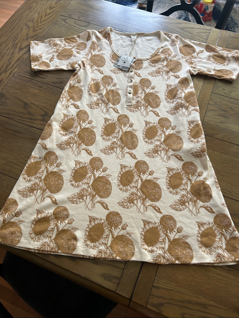 kate quinn sunflower Print Scoop Neck lounge dress - Cream & Mustard size Sm